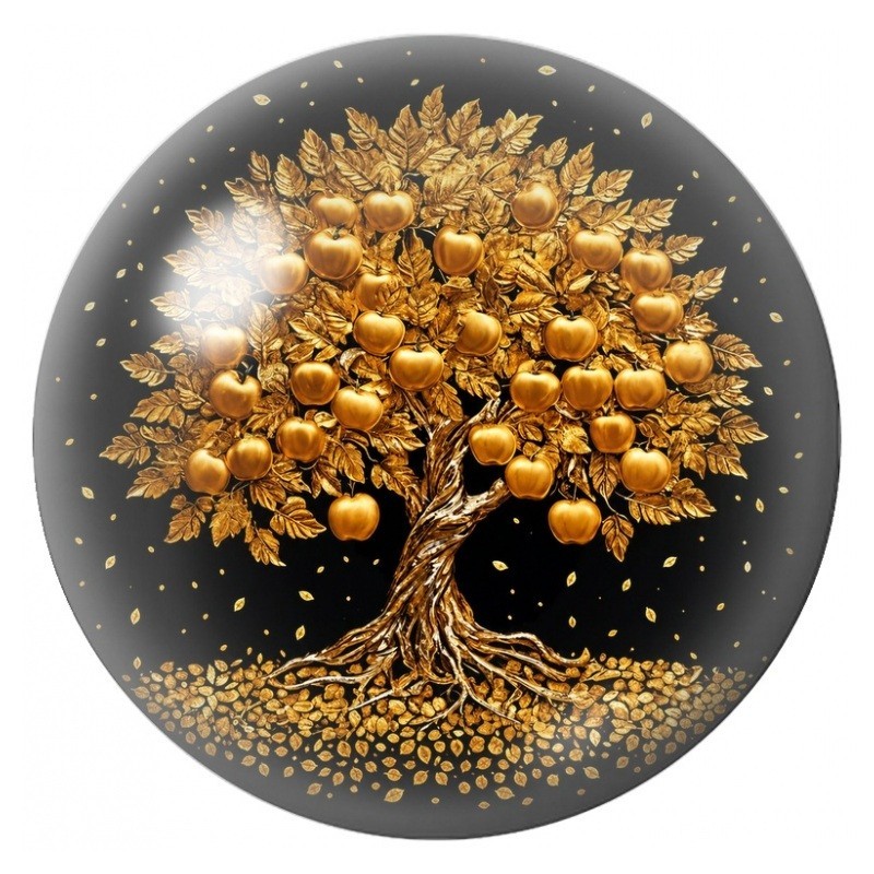 Cabochon en Verre Illustré Pommier d’Or sur Fond Noir 12 à 25mm