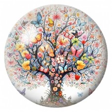 Cabochon en Verre Illustré Arbre aux Fleurs et aux Papillons 12 à 25mm pour la Création de Bijoux Fantaisie - DIY