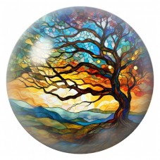 Cabochon en Verre Illustré Arbre en Vitrail au Paysage Coloré 12 à 25mm pour la Création de Bijoux Fantaisie - DIY