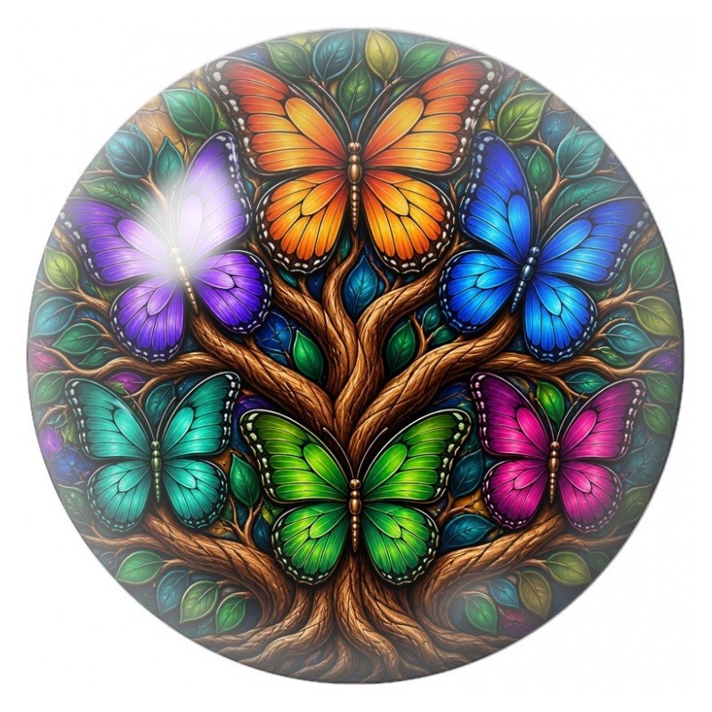 Cabochon en Verre Illustré Arbre aux Papillons Multicolores 12 à 25mm