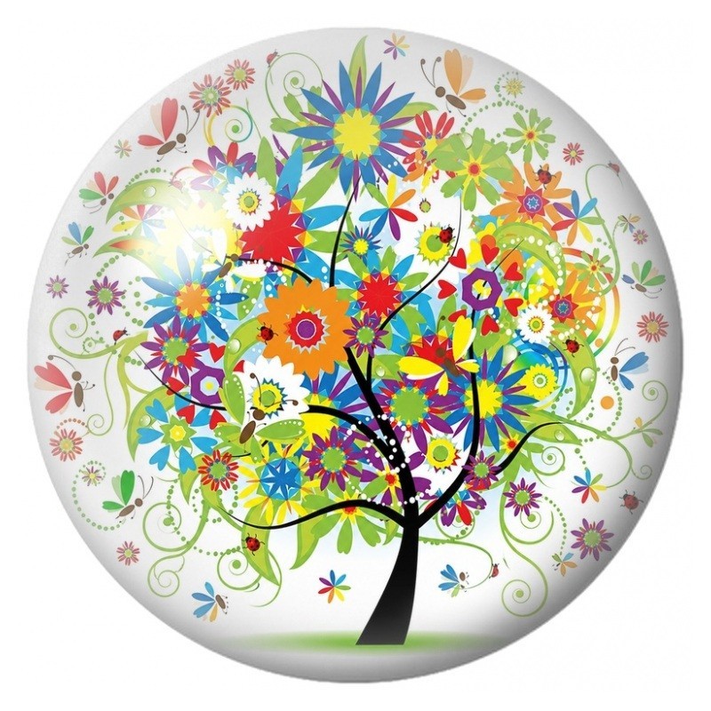 Cabochon en Verre Illustré Arbre aux Fleurs Géométriques Multicolores 12 à 25mm