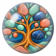 Cabochon en Verre Illustré Arbre aux Pierres Colorées 12 à 25mm pour la Création de Bijoux Fantaisie - DIY