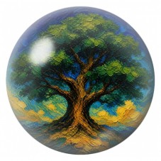 Cabochon en Verre Illustré Arbre Peint aux Feuillages Bleus 12 à 25mm pour la Création de Bijoux Fantaisie - DIY