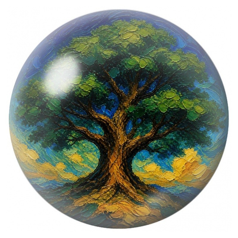 Cabochon en Verre Illustré Arbre Peint aux Feuillages Bleus 12 à 25mm