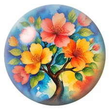 Cabochon en Verre Illustré Arbre aux Fleurs Aquarellées 12 à 25mm pour la Création de Bijoux Fantaisie - DIY