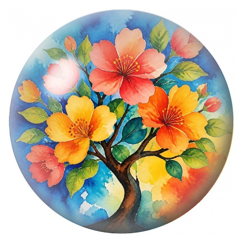 Cabochon en Verre Illustré Arbre aux Fleurs Aquarellées 12 à 25mm