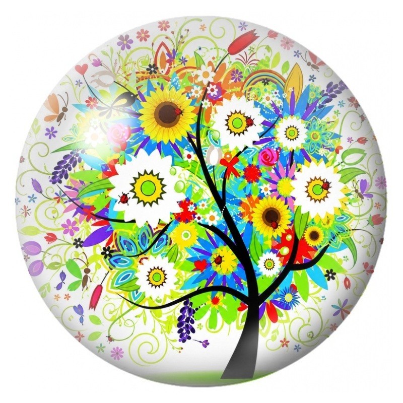Cabochon en Verre Illustré Arbre Fleuri aux Tournesols et aux Marguerites 12 à 25mm