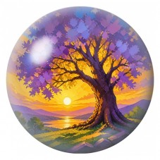 Cabochon en Verre Illustré Arbre Violet au Soleil Couchant 12 à 25mm pour la Création de Bijoux Fantaisie - DIY