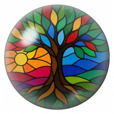 Cabochon en Verre Illustré Arbre en Vitrail aux Feuilles Colorées 12 à 25mm pour la Création de Bijoux Fantaisie - DIY