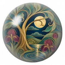Cabochon en Verre Illustré Arbre aux Iris sous la Lune 12 à 25mm pour la Création de Bijoux Fantaisie - DIY
