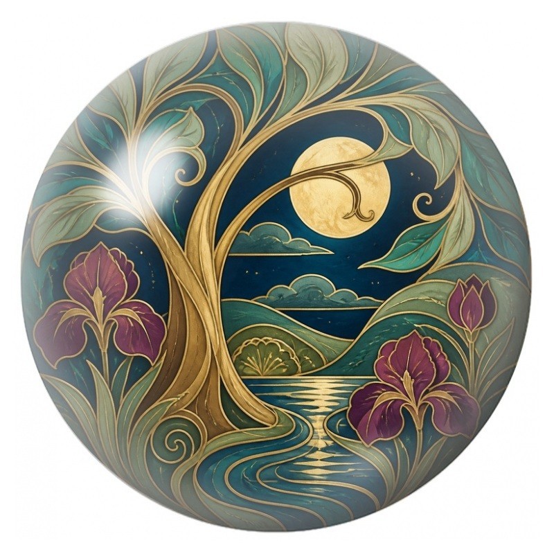 Cabochon en Verre Illustré Arbre aux Iris sous la Lune 12 à 25mm