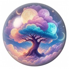 Cabochon en Verre Illustré Arbre Cosmique aux Lunes 12 à 25mm pour la Création de Bijoux Fantaisie - DIY