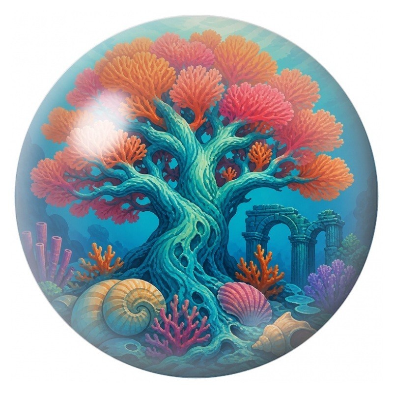 Cabochon en Verre Illustré Arbre Corail aux Coquillages 12 à 25mm