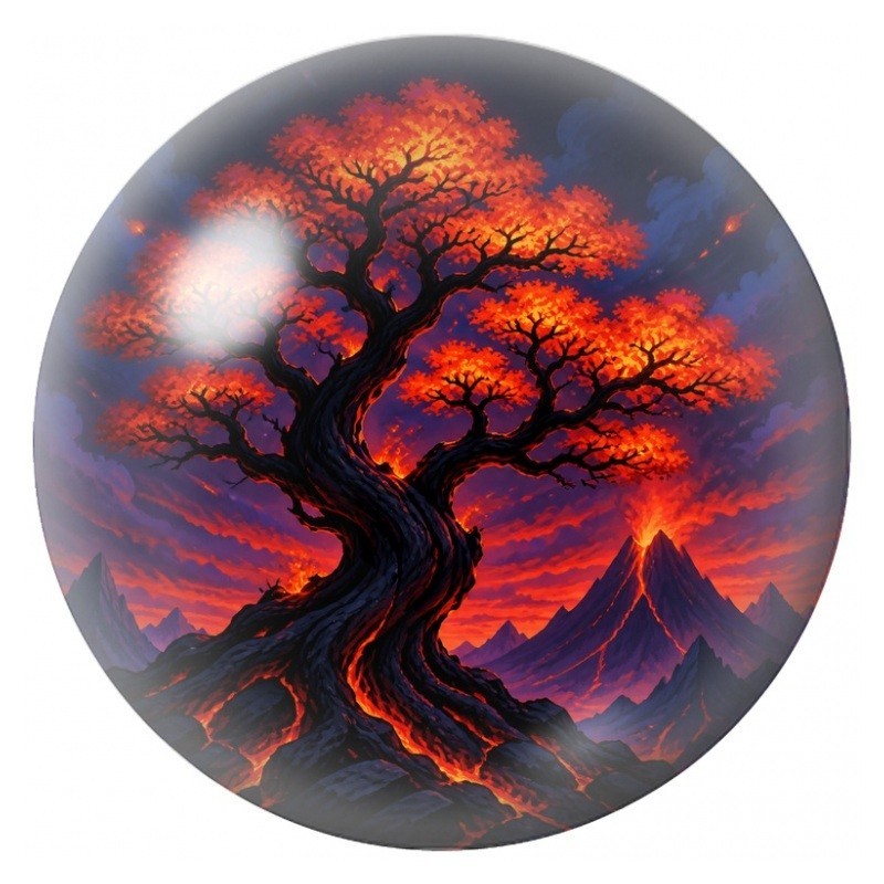 Cabochon en Verre Illustré Arbre aux Feuillages de Feu 12 à 25mm
