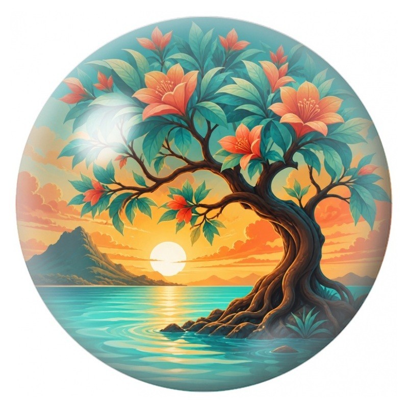 Cabochon en Verre Illustré Arbre aux Fleurs d’Oranger 12 à 25mm