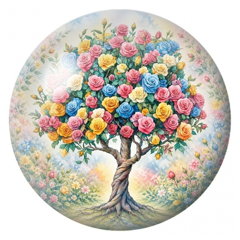 Cabochon en Verre Illustré Arbre aux Roses Multicolores 12 à 25mm