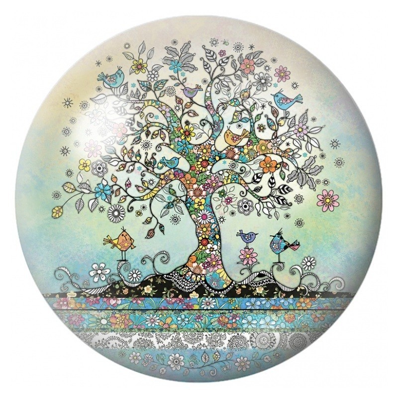 Cabochon en Verre Illustré Arbre aux Oiseaux et aux Fleurs 12 à 25mm
