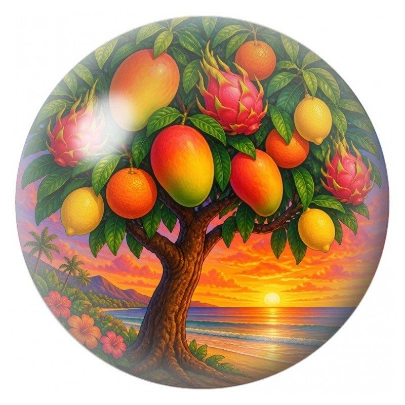 Cabochon en Verre Illustré Arbre Tropical au Soleil Couchant 12 à 25mm