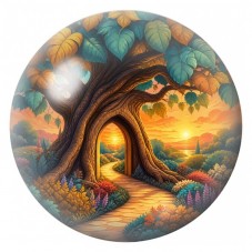Cabochon en Verre Illustré Arbre aux Fleurs Flamboyantes 12 à 25mm pour la Création de Bijoux Fantaisie - DIY