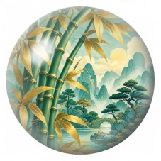 Cabochon en Verre Illustré Bambou dans un Jardin Asiatique 12 à 25mm pour la Création de Bijoux Fantaisie - DIY