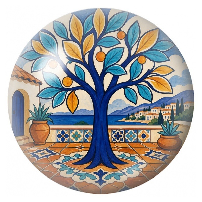 Cabochon en Verre Illustré Arbre aux Agrumes au Bord de la Mer 12 à 25mm