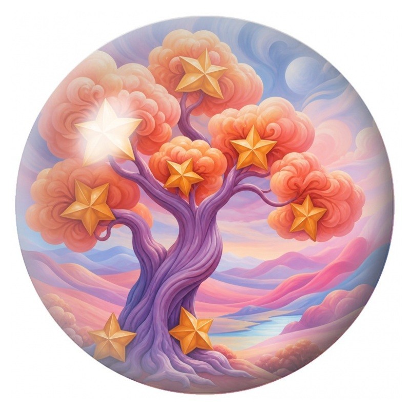 Cabochon en Verre Illustré Arbre aux Fleurs en Étoiles 12 à 25mm