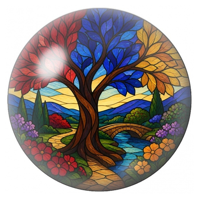 Cabochon en Verre Illustré Arbre aux Feuilles des Quatre Saisons 12 à 25mm