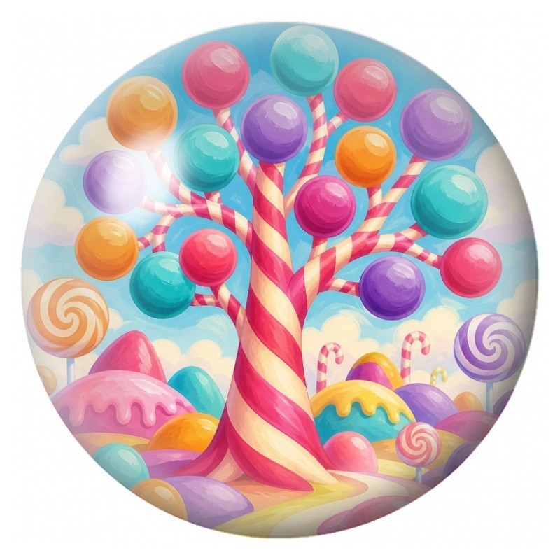 Cabochon en Verre Illustré Arbre Sucettes au Pays des Confiseries 12 à 25mm