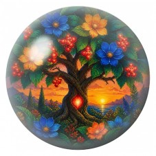 Cabochon en Verre Illustré Arbre aux Fleurs et au Cœur Rouge 12 à 25mm pour la Création de Bijoux Fantaisie - DIY