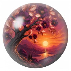 Cabochon en Verre Illustré Arbre aux Fleurs Pourpres 12 à 25mm pour la Création de Bijoux Fantaisie - DIY