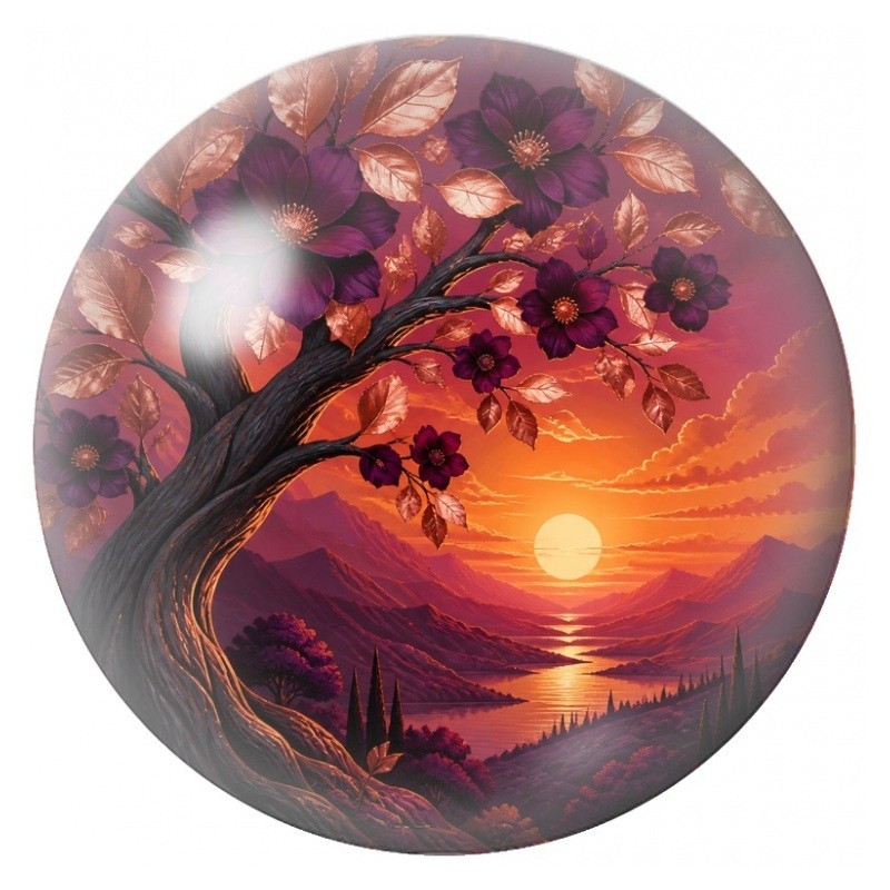 Cabochon en Verre Illustré Arbre aux Fleurs Pourpres 12 à 25mm