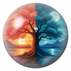 Cabochon en Verre Illustré Arbre Bicolore entre Jour et Nuit 12 à 25mm pour la Création de Bijoux Fantaisie - DIY