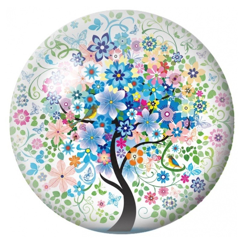 Cabochon en Verre Illustré Arbre aux Fleurs et aux Oiseaux 12 à 25mm