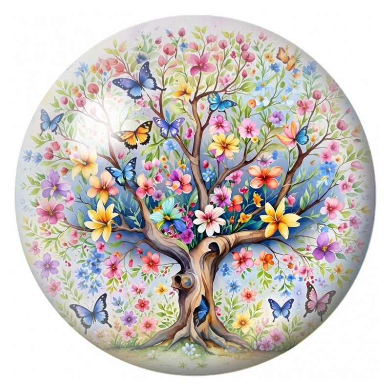 Cabochon en Verre Illustré Arbre Jardin aux Papillons 12 à 25mm