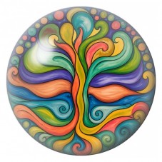 Cabochon en Verre Illustré Arbre Abstrait aux Rubans Colorés 12 à 25mm pour la Création de Bijoux Fantaisie - DIY