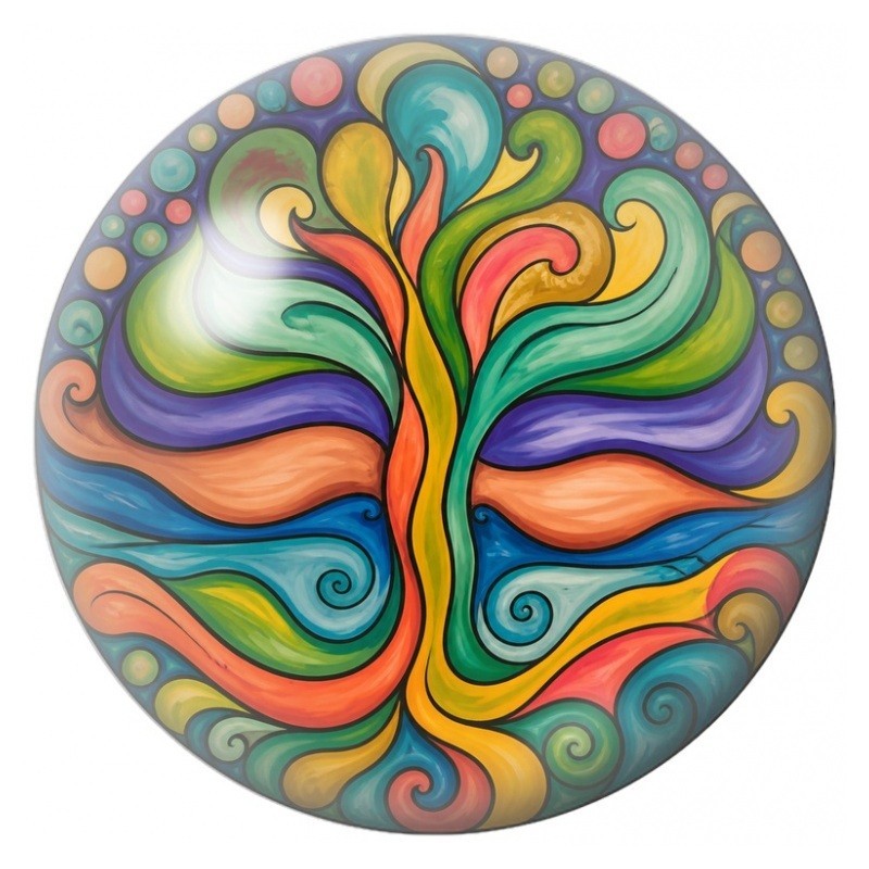 Cabochon en Verre Illustré Arbre Abstrait aux Rubans Colorés 12 à 25mm