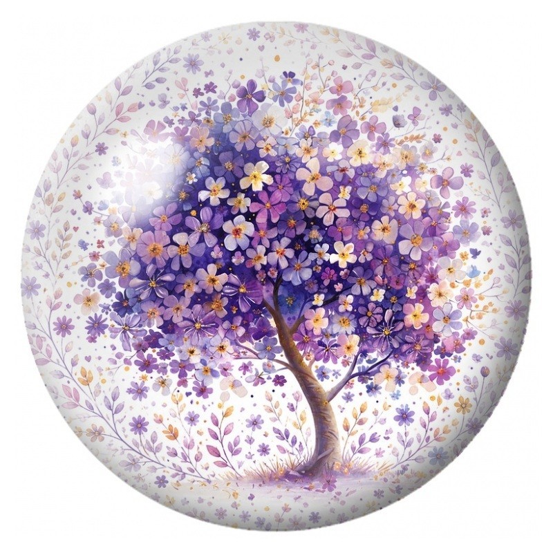 Cabochon en Verre Illustré Arbre aux Fleurs Violettes 12 à 25mm