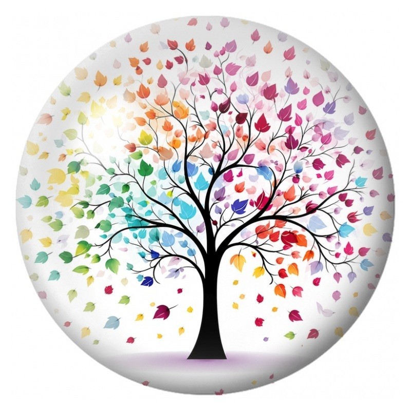 Cabochon en Verre Illustré Arbre aux Feuilles Volantes 12 à 25mm