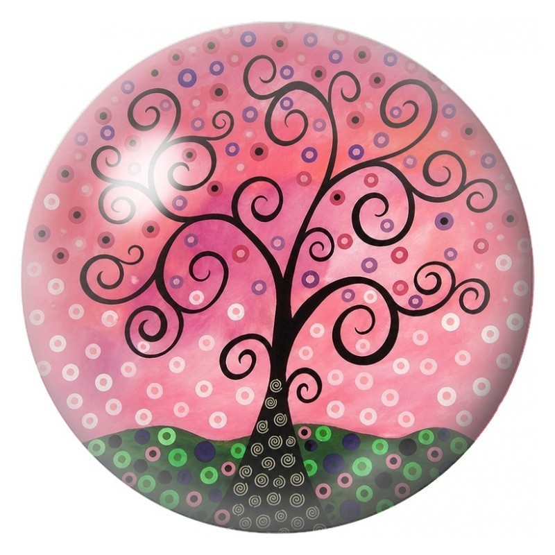 Cabochon en Verre Illustré Arbre aux Spirales sur Fond Rose 12 à 25mm