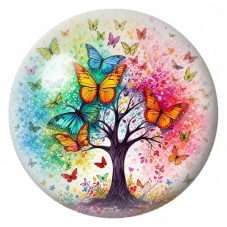 Cabochon en Verre Illustré Arbre aux Papillons Arc-en-Ciel 12 à 25mm pour la Création de Bijoux Fantaisie - DIY