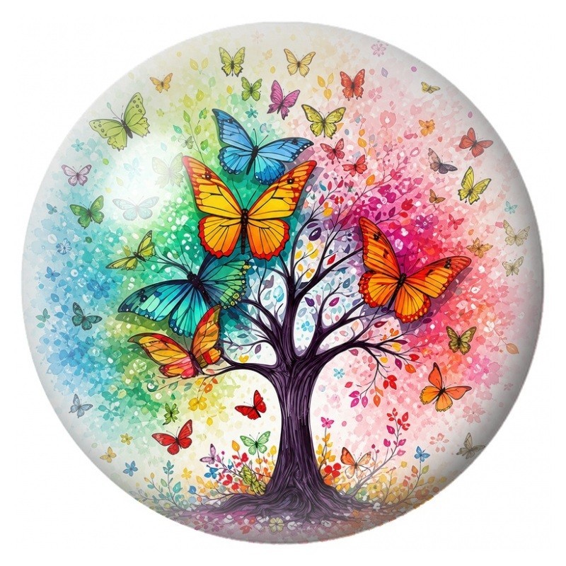 Cabochon en Verre Illustré Arbre aux Papillons Arc-en-Ciel 12 à 25mm