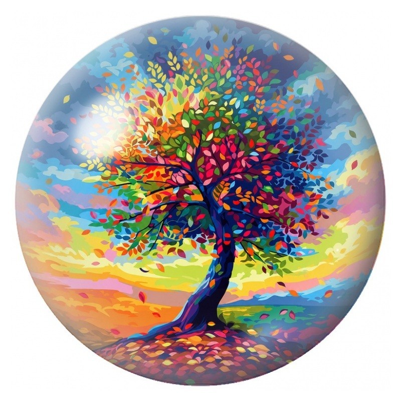 Cabochon en Verre Illustré Arbre aux Feuillages Arc-en-Ciel 12 à 25mm