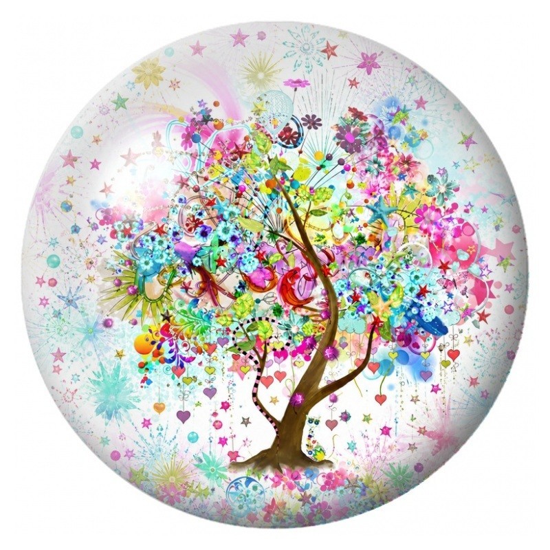 Cabochon en Verre Illustré Arbre aux Fleurs et aux Étoiles 12 à 25mm