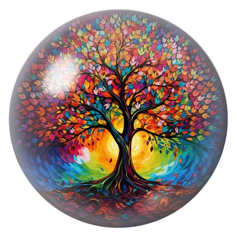 Cabochon en Verre Illustré Arbre de Vie aux Feuillages Multicolores 12 à 25mm