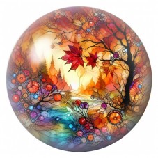 Cabochon en Verre Illustré Paysage d’Automne en Vitrail 12 à 25mm pour la Création de Bijoux Fantaisie - DIY