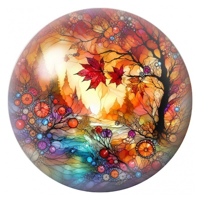 Cabochon en Verre Illustré Paysage d’Automne en Vitrail 12 à 25mm