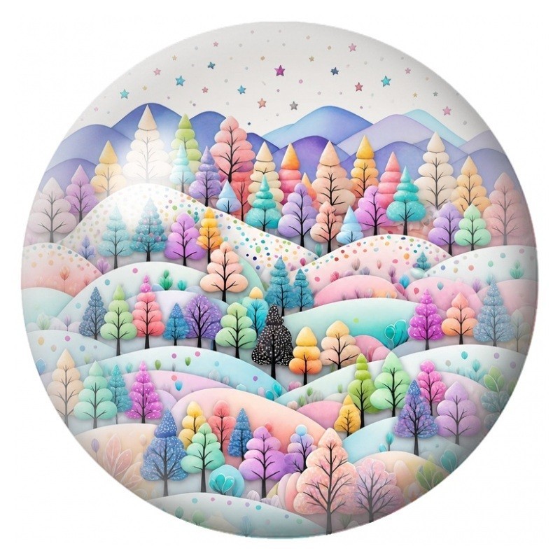 Cabochon en Verre Illustré Forêt Pastel sous les Étoiles 12 à 25mm