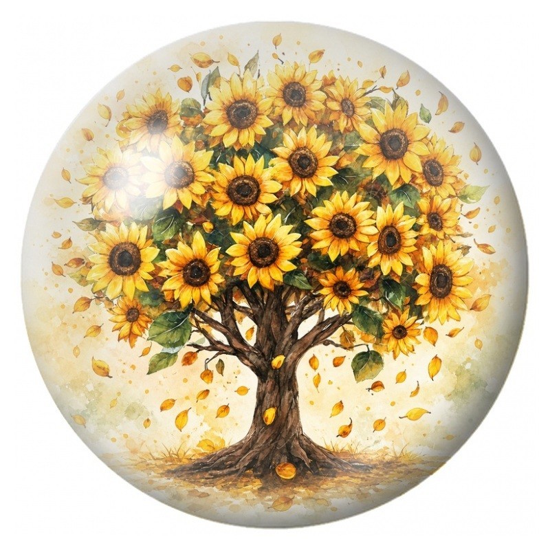 Cabochon en Verre Illustré Arbre aux Tournesols 12 à 25mm