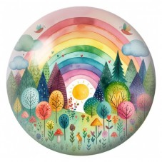 Cabochon en Verre Illustré Forêt Arc-en-Ciel au Soleil 12 à 25mm pour la Création de Bijoux Fantaisie - DIY