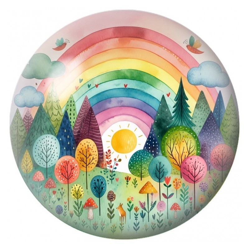 Cabochon en Verre Illustré Forêt Arc-en-Ciel au Soleil 12 à 25mm